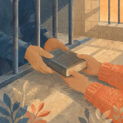 Hands Passing Bible Through Prison Bars
