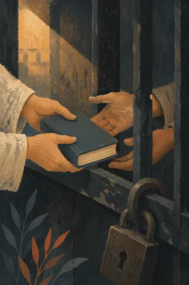 Hands Exchanging Bible Through Prison Bars