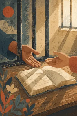 Hands Reaching Through Bars Toward Bible