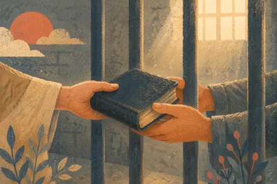 Hands Exchanging Bible Through Prison Bars