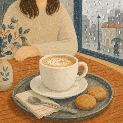 Cozy Rainy Café Coffee by Window
