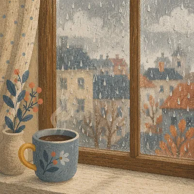 Cozy Rainy Window View with Hot Drink