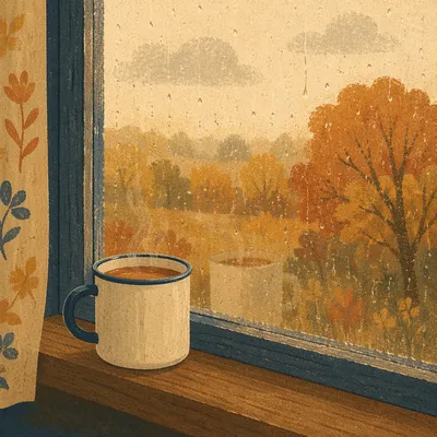 Cozy Rainy Window View with Hot Mug