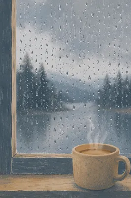 Cozy Rainy Window with Warm Drink