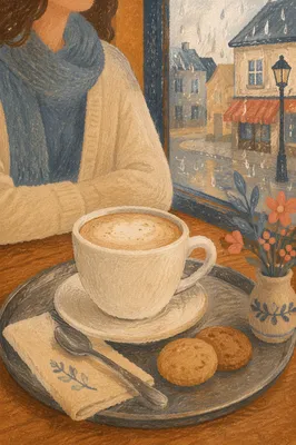Cozy Rainy Café Coffee by Window