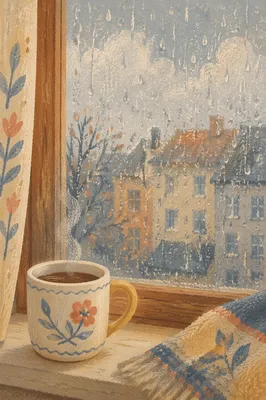 Cozy Rainy Window with Warm Mug