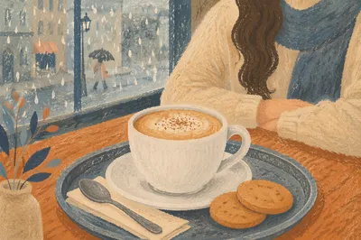 Cozy Rainy Café Coffee Window View