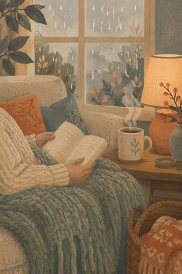 Cozy Rainy Afternoon Reading on Sofa