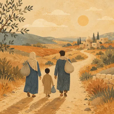 Refugee Family on Dusty Road