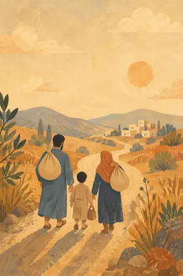 Refugee Family Walking Dusty Rural Road