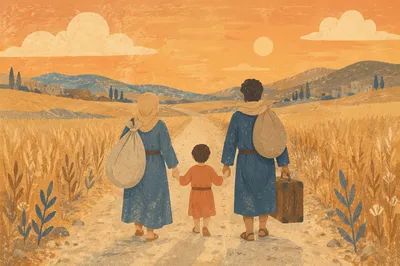 Refugee Family on Dusty Country Road