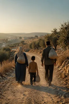 Refugee Family on Dusty Rural Road