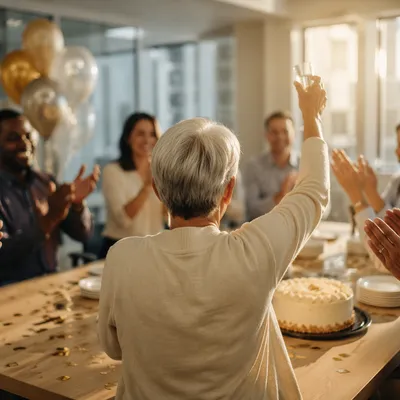 Retirement Party Celebration in Modern Office