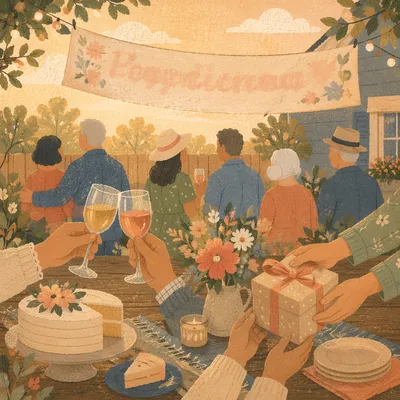 Warm Backyard Retirement Celebration Banner Scene