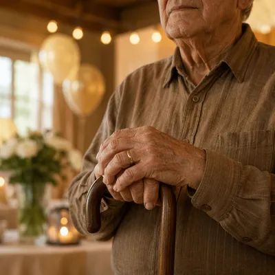 Retirement Celebration Hands with Cane and Banner