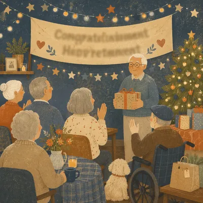 Warm Retirement Celebration Banner in Community Room