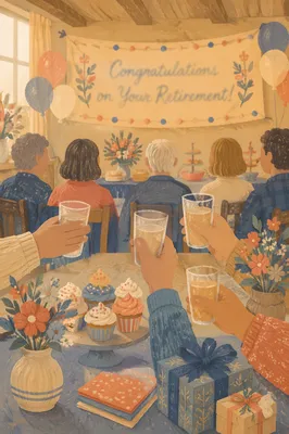 Warm Retirement Party Banner Celebration Scene
