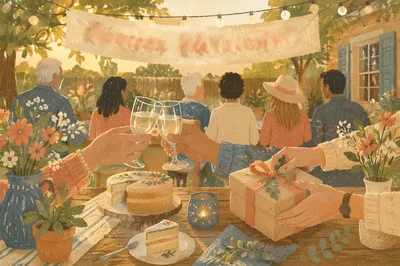 Warm Backyard Retirement Celebration Banner Scene