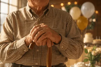 Warm Retirement Celebration Hands with Cane