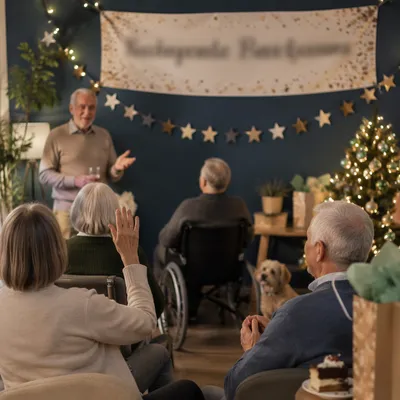 Warm Retirement Celebration Banner in Community Room