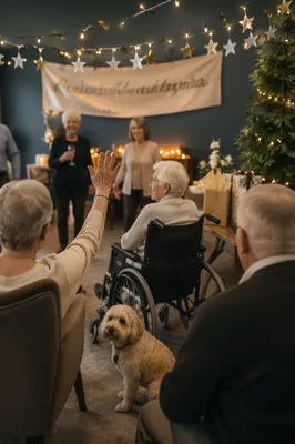 Warm Retirement Celebration Banner in Community Room