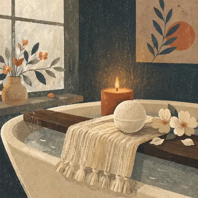 Calming Self Care Bath with Candlelight and Flowers