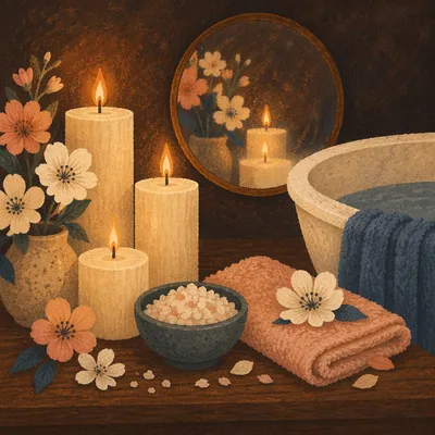 Candlelit Self Care Bath With Flowers