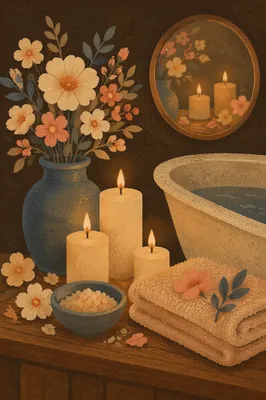 Serene Candlelit Self Care Bath Arrangement