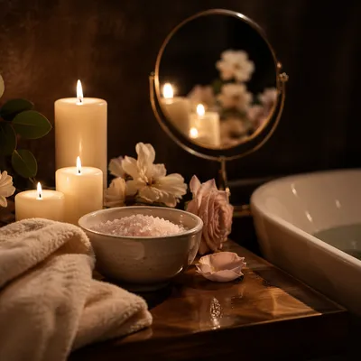 Serene Candlelit Bath Self Care Setup