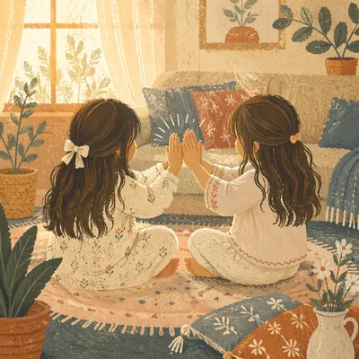 Joyful Siblings Playing in Cozy Living Room