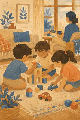 Warm Siblings Playing in Cozy Living Room