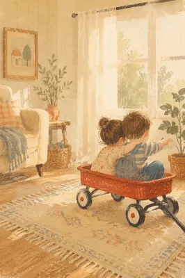 Siblings Playing in Cozy Living Room