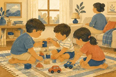 Warm Siblings Playing in Cozy Living Room