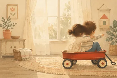 Cozy Siblings Playing in Sunlit Living Room