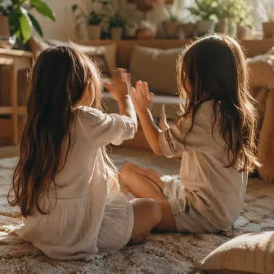 Joyful Siblings Playing in Cozy Living Room