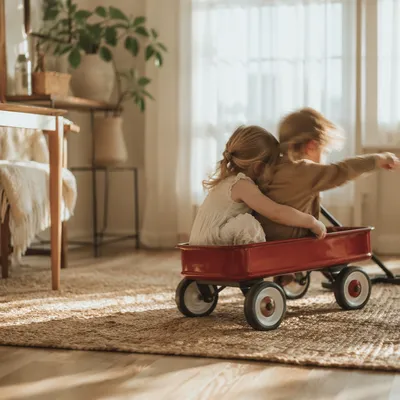 Siblings Playing in Cozy Living Room