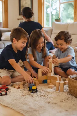 Siblings Playing Together in Cozy Living Room