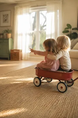 Siblings Playing in Cozy Sunlit Living Room