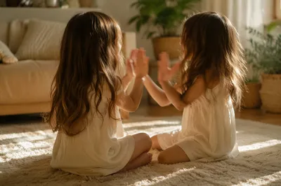 Joyful Siblings Playing in Cozy Living Room