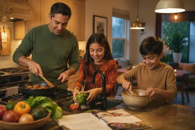 Father Cooking Dinner with Children