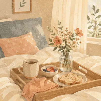 Serene Breakfast Tray with Flowers in Bed