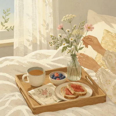 Slow Living Breakfast Tray with Wildflowers