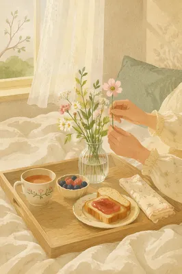 Slow Living Breakfast Tray with Spring Flowers