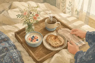 Slow Living Breakfast Tray with Wildflowers