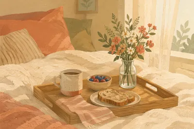 Slow Living Breakfast Tray with Flowers