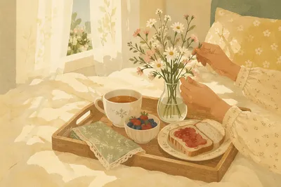 Slow Living Breakfast Tray with Spring Flowers
