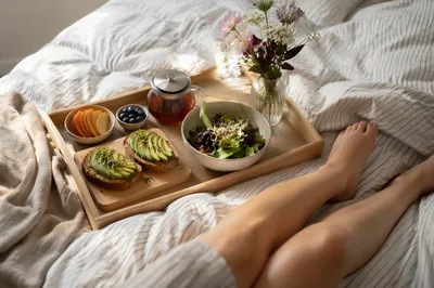 Slow Morning Breakfast Tray with Flowers