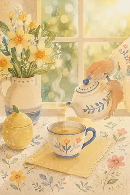 Peaceful Morning Tea by Sunlit Spring Window