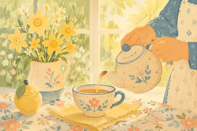 Slow Morning Tea with Spring Flowers