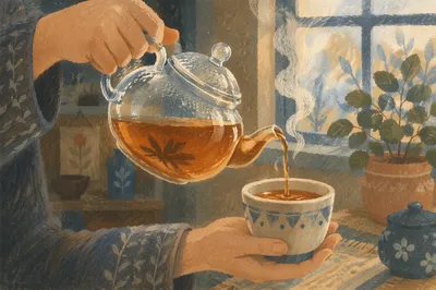 Quiet Morning Tea Pour Close-Up